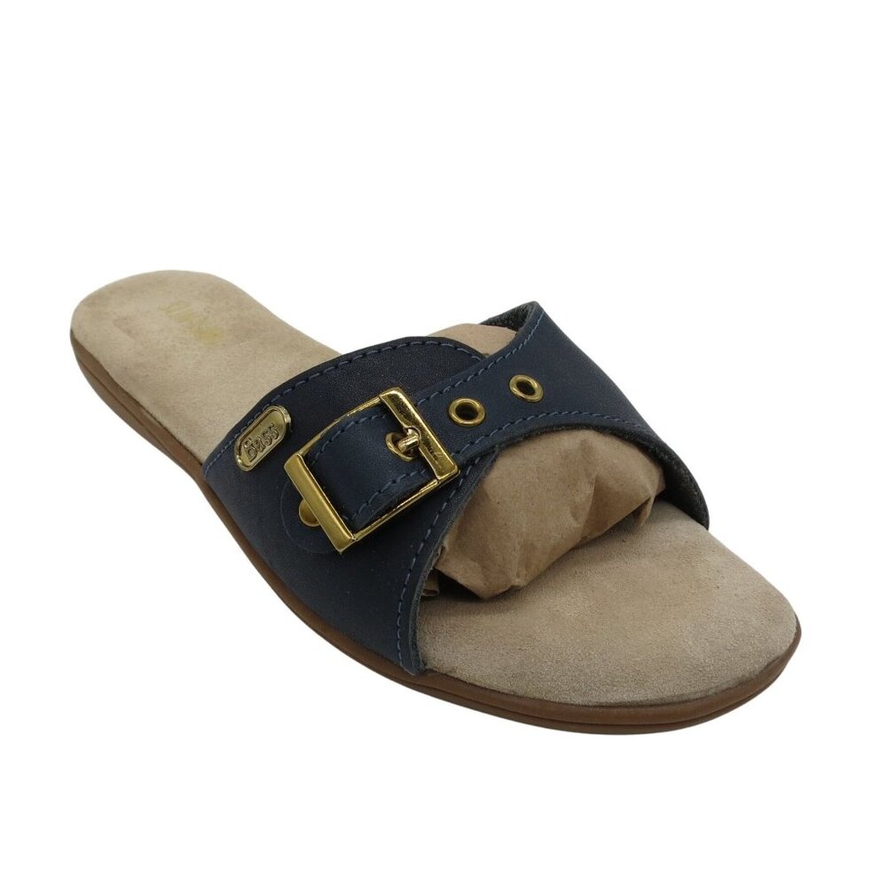 G.H. BASS & Co. Women's Blue Leather Safina SunJuns Buckle Slide Sandals 7.5W